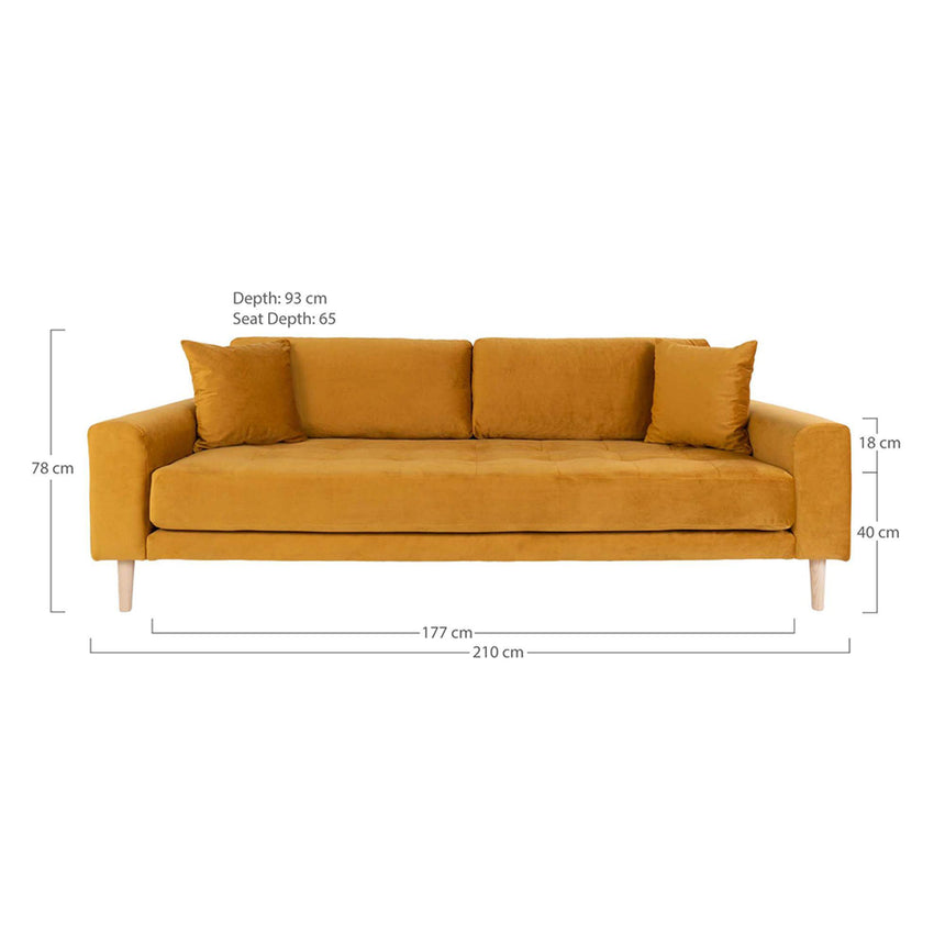 Lido Mustard Fabric 3 Seater Sofa-5