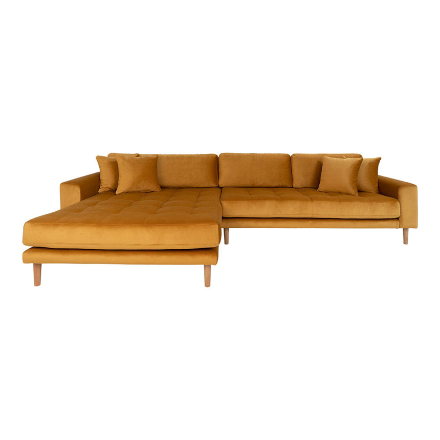 Lido Mustard Fabric Left Hand Facing Lounge Sofa with Natural Legs-2