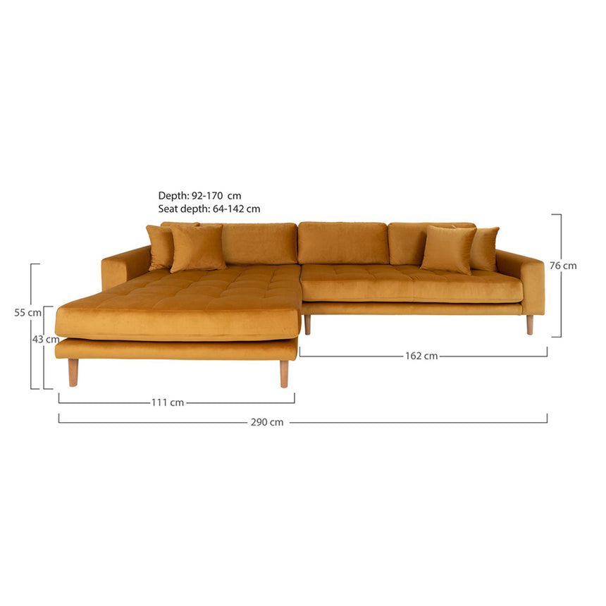 Lido Mustard Fabric Left Hand Facing Lounge Sofa with Natural Legs-5