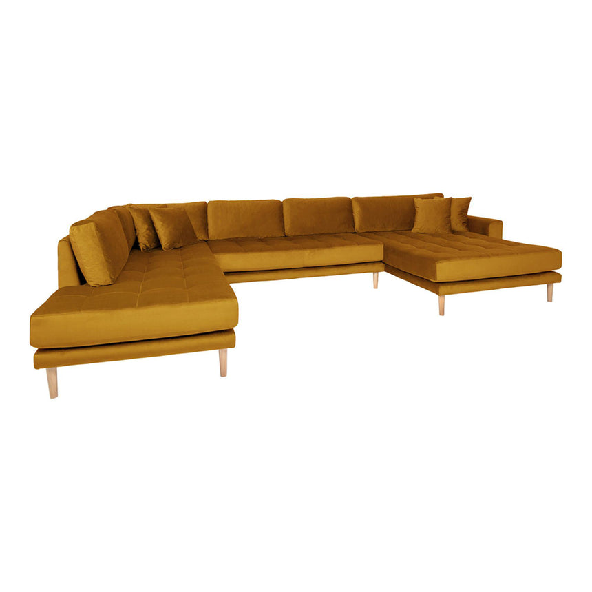Lido Mustard Yellow Velvet Fabric Right Hand Facing U-Sofa Open End with Natural Legs-3
