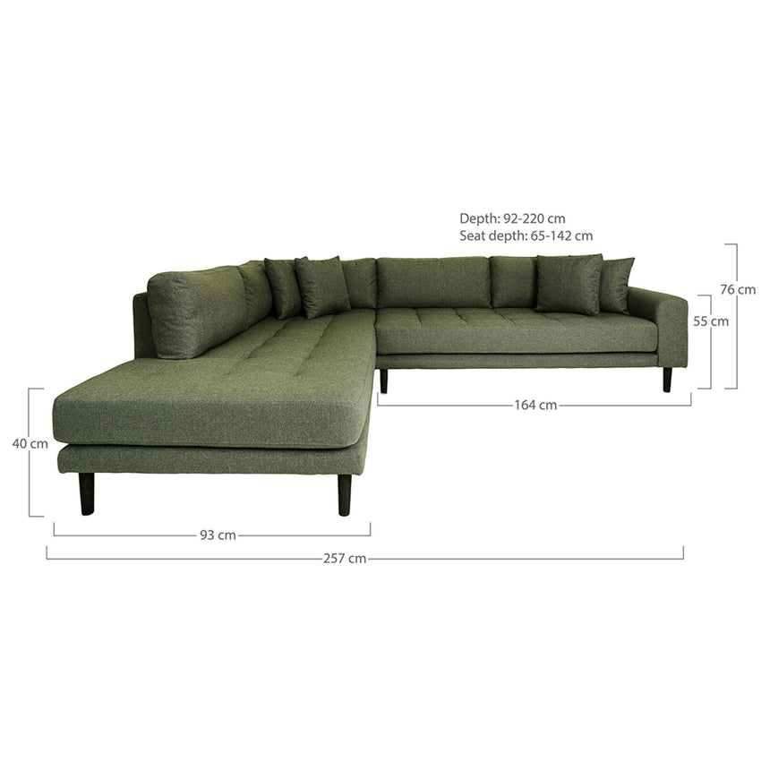Lido Olive Green Fabric Left Hand Facing Corner Sofa Open End with Black Legs-3