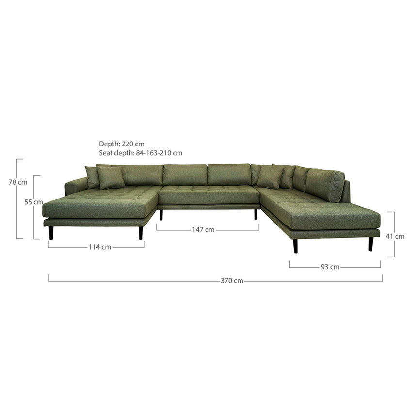 Lido Olive Green Fabric Left Hand Facing U-Sofa Open End with Black Legs-2