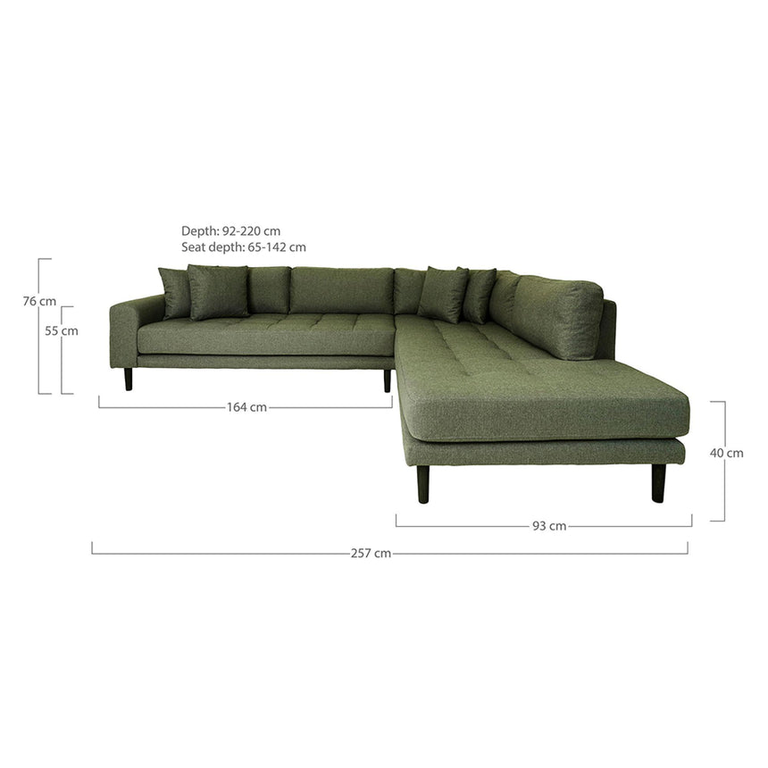 Lido Olive Green Fabric Right Hand Facing Corner Sofa Open End with Black Legs-3