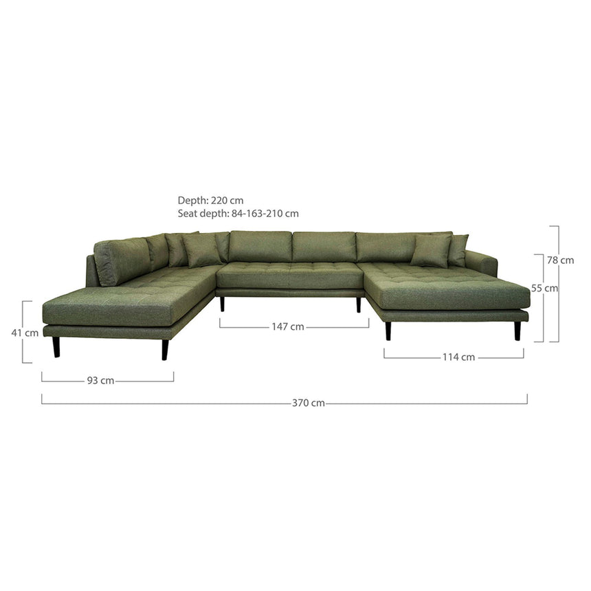 Lido Olive Green Fabric Right Hand Facing U-Sofa Open End with Black Legs-2