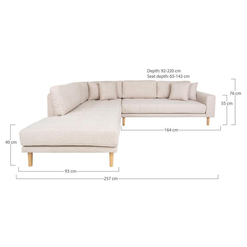 Lido Sand Fabric Left Hand Facing Corner Sofa Open End with Natural Legs-3