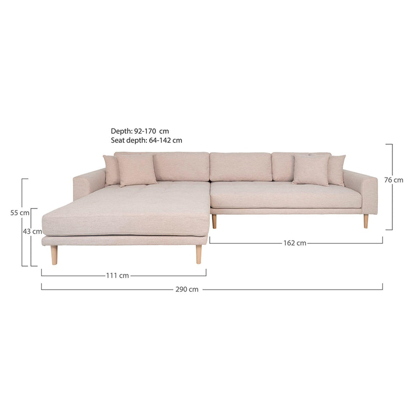 Lido Sand Fabric Left Hand Facing Lounge Sofa with Natural Legs-6