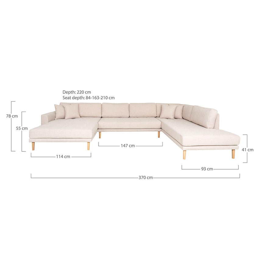 Lido Sand Fabric Left Hand Facing U-Sofa Open End with Natural Legs-3