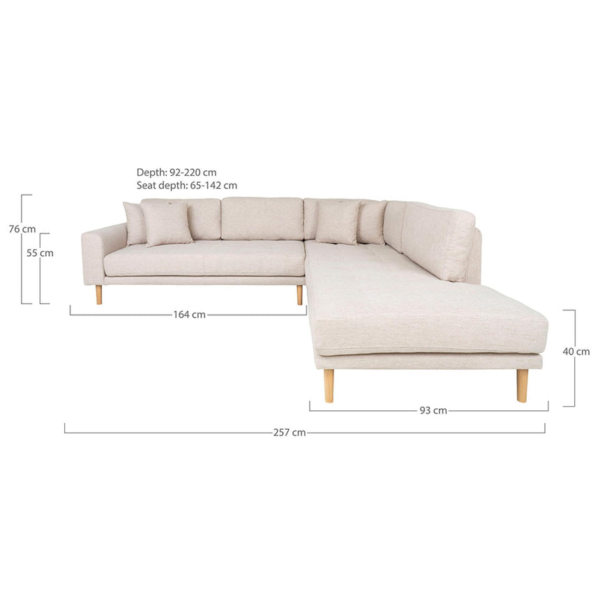 Lido Sand Fabric Right Hand Facing Corner Sofa Open End with Natural Legs-3