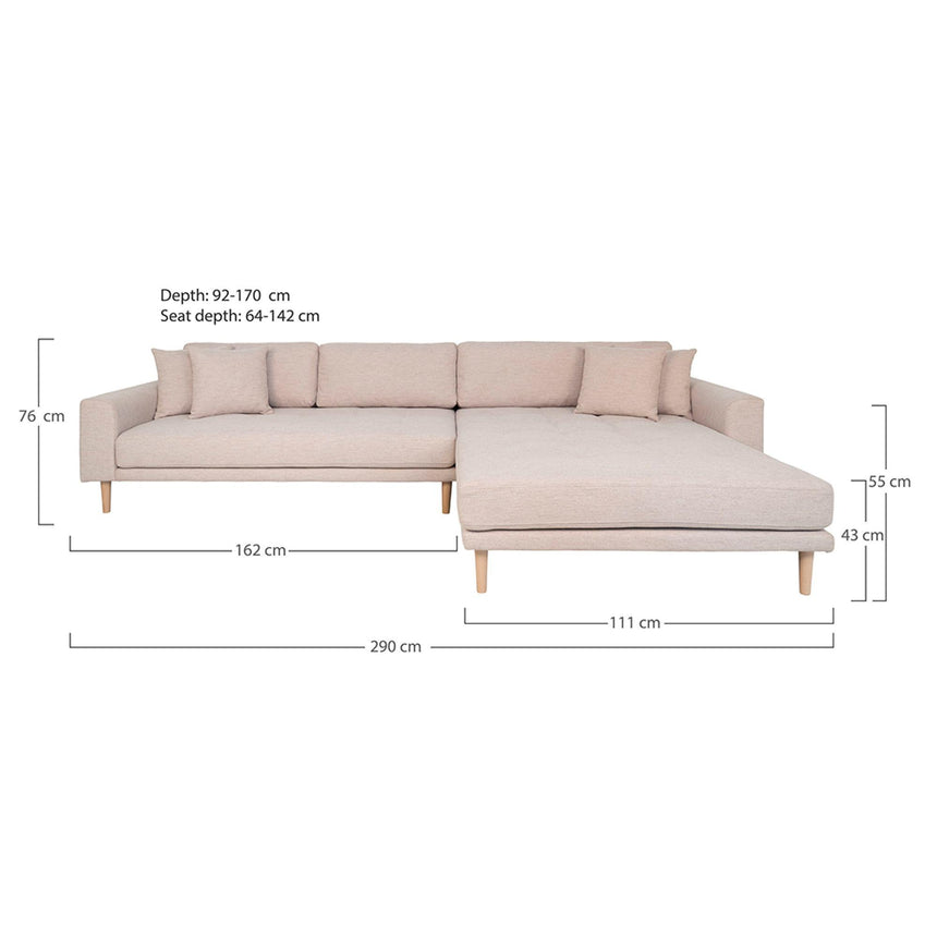 Lido Sand Fabric Right Hand Facing Lounge Sofa with Natural Legs-6