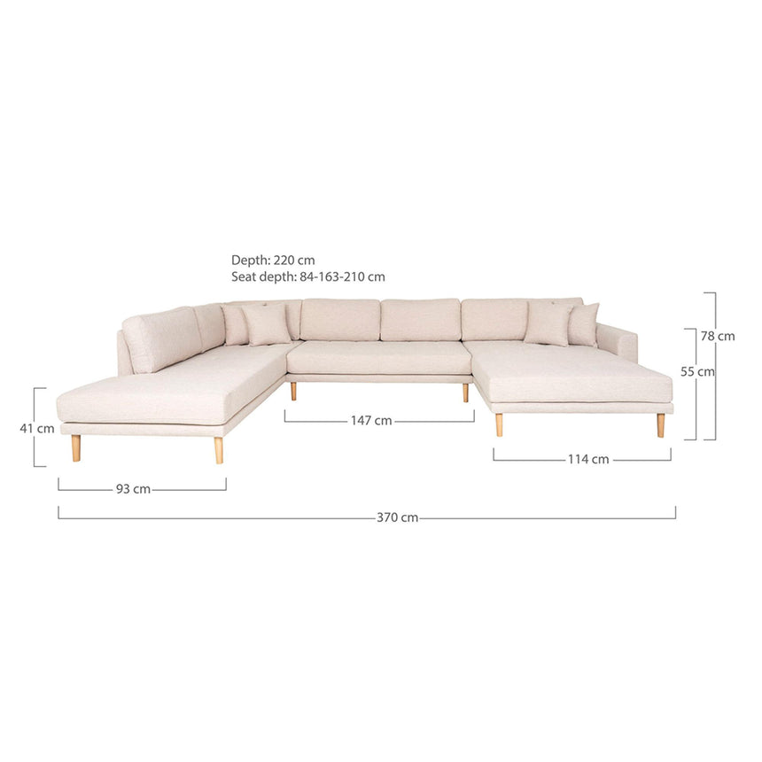 Lido Sand Fabric Right Hand Facing U-Sofa Open End with Natural Legs-3