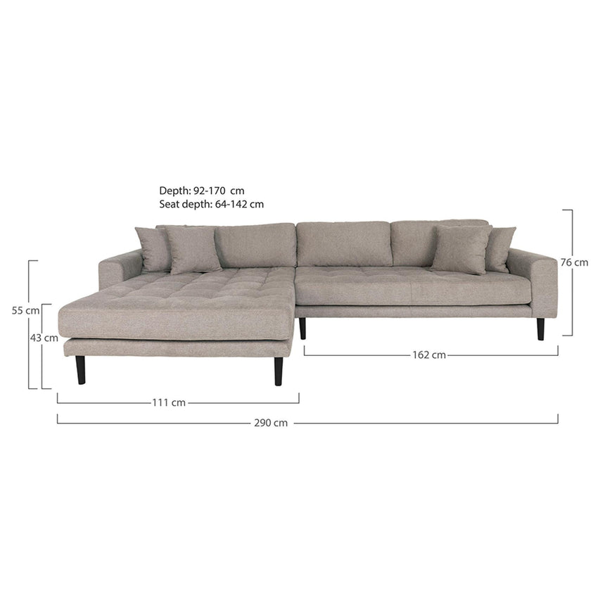 Lido Stone Fabric Left Hand Facing Lounge Sofa with Black Legs-4