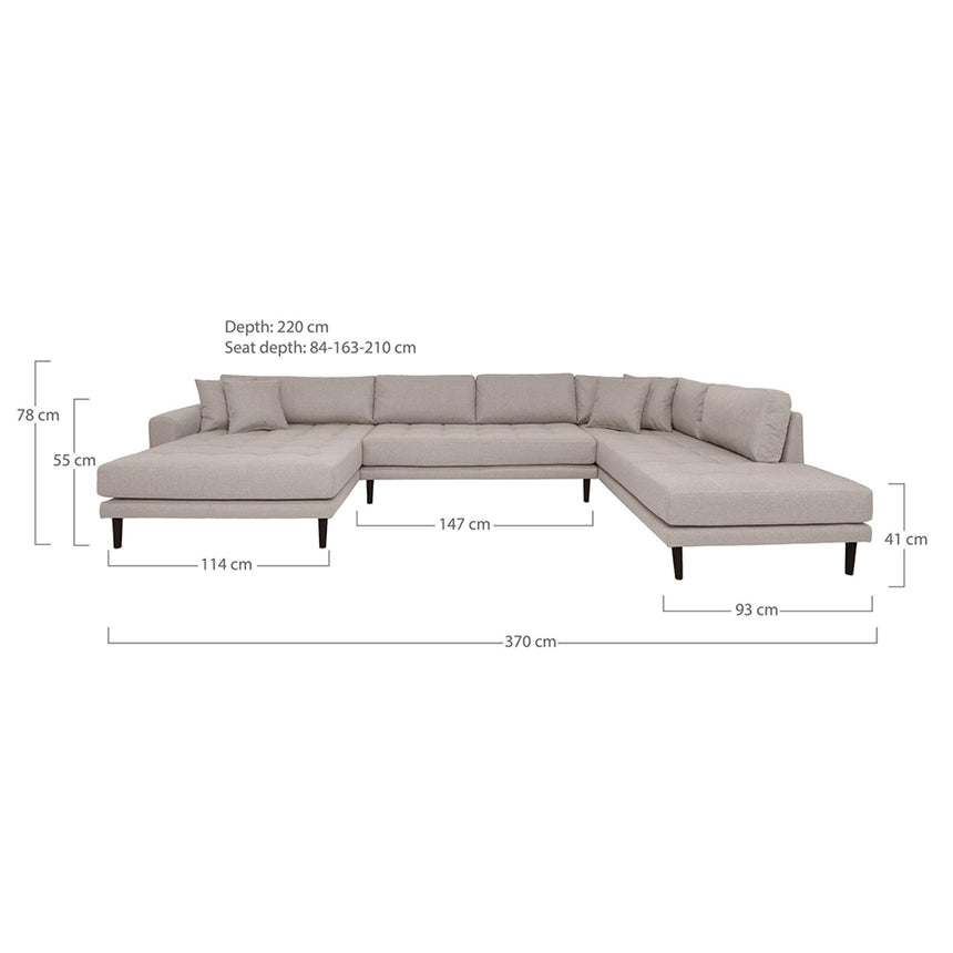 Lido Stone Fabric Left Hand Facing U-Sofa Open End with Black Legs-2