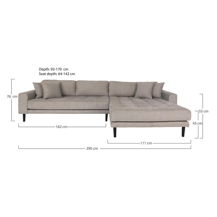 Lido Stone Fabric Right Hand Facing Lounge Sofa with Black Legs-5