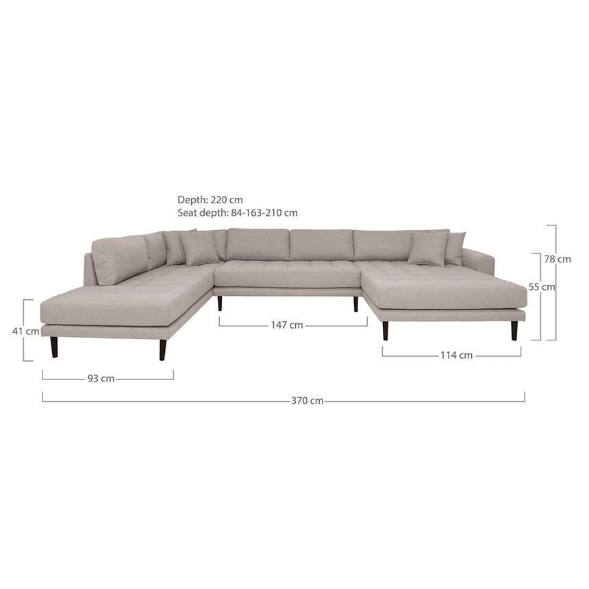 Lido Stone Fabric Right Hand Facing U-Sofa Open End with Black Legs-2
