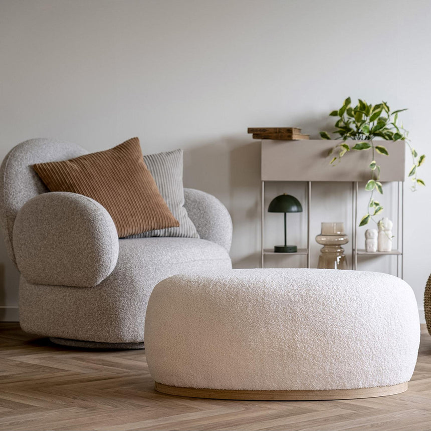 Messina Light Grey Boucle Fabric Swivel Lounge Chair-3