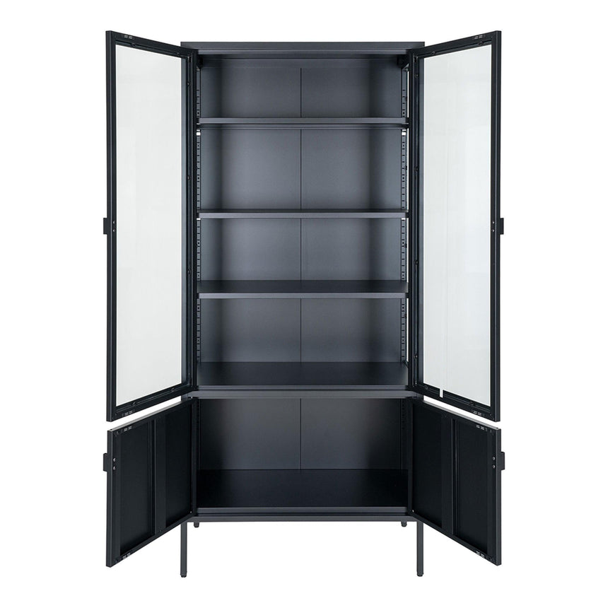 Nondalton Glass and Black Metal 4 Door Display Cabinet-3