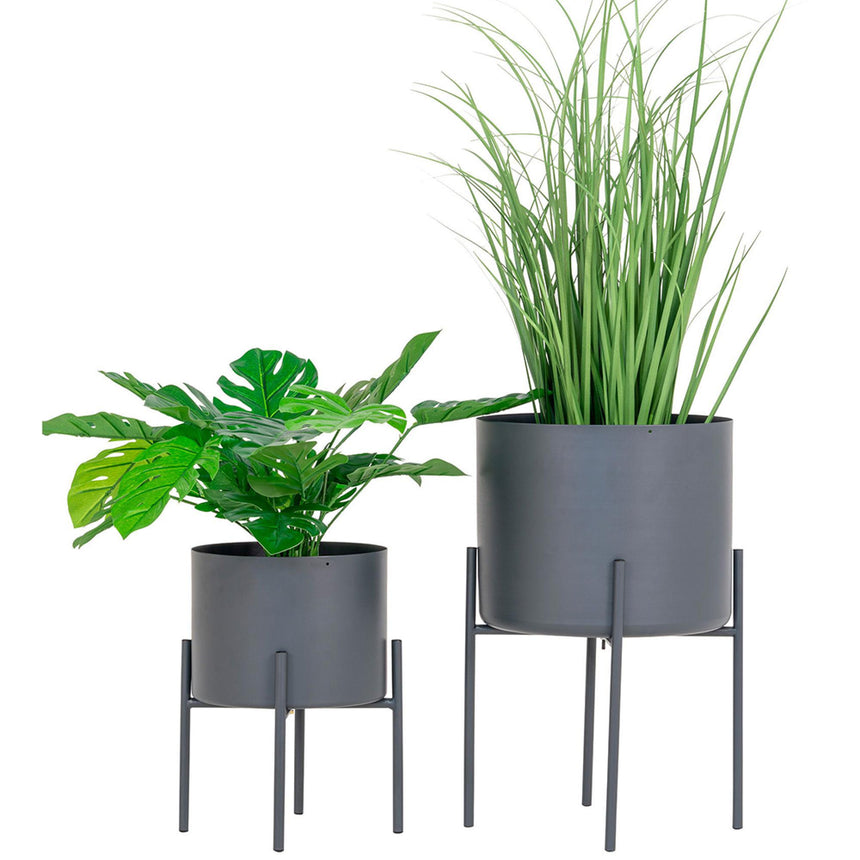 Pavia Grey Metal Flowerpots - Set of 2-2