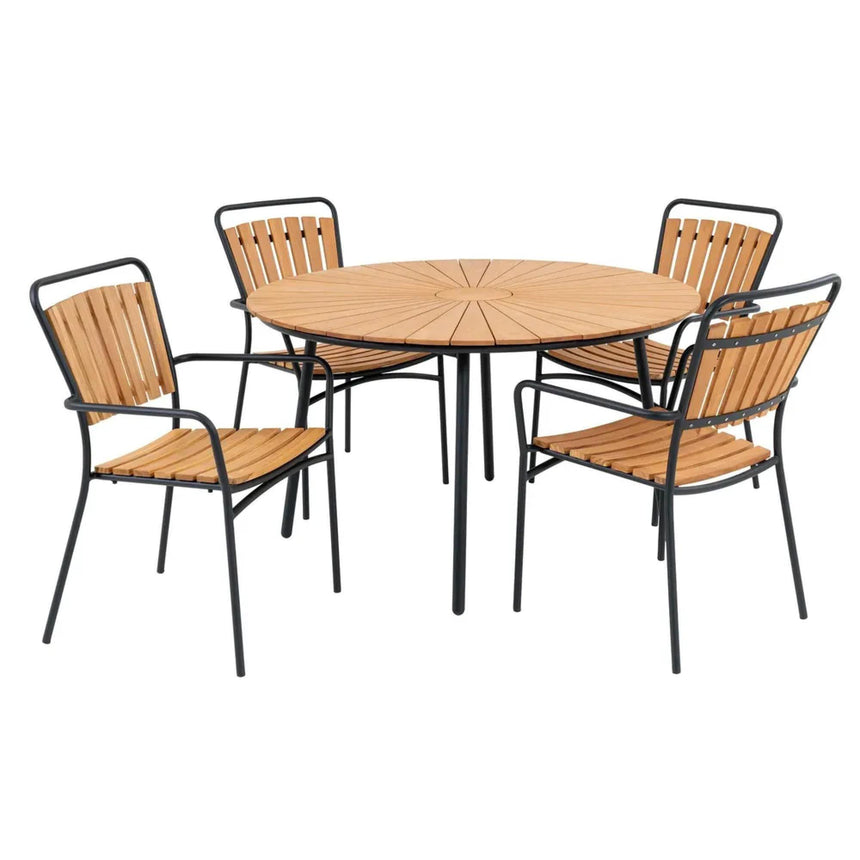 Cleveland Teak Wood 4 Seater Round Garden Dining Set with 4 Chairs-2