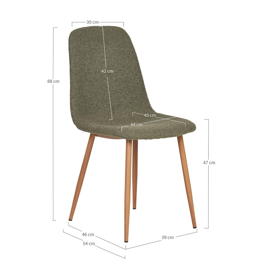 2 x Stockholm Dark Green Boucle Fabric Dining Chair with Brown Legs-7