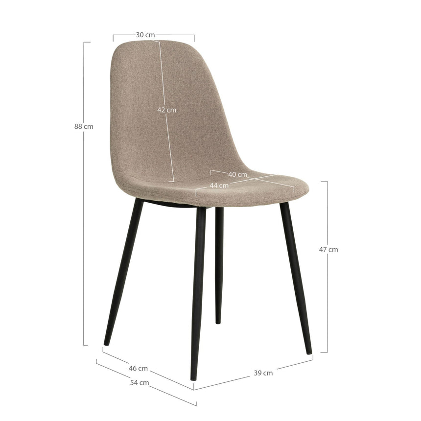 2 x Stockholm Stone Fabric Dining Chair with Black Legs-5