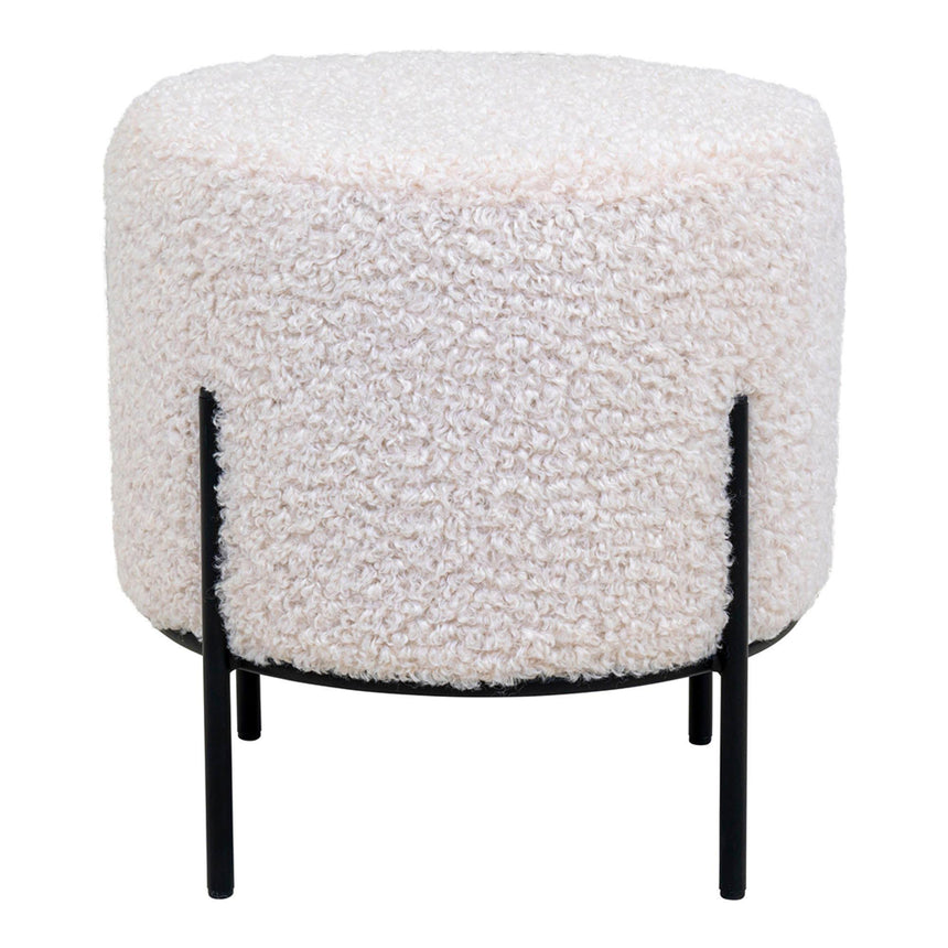 Alford White Boucle Fabric Round Pouf-2