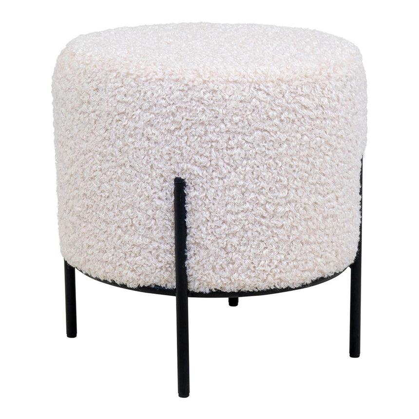 Alford White Boucle Fabric Round Pouf-3