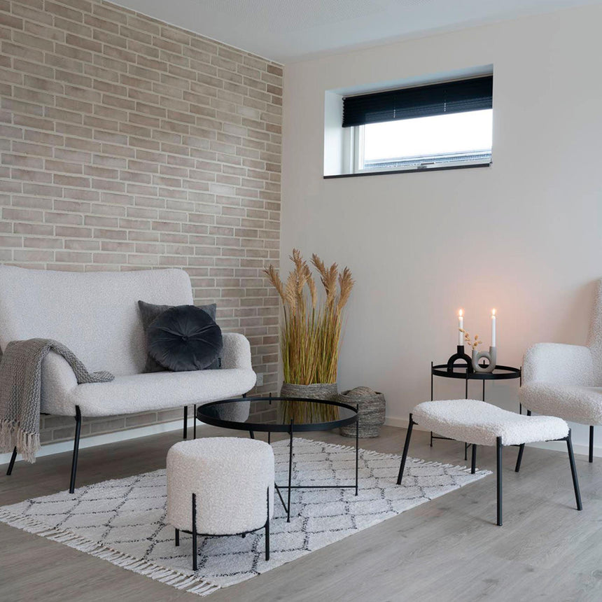 Alford White Boucle Fabric Round Pouf-4