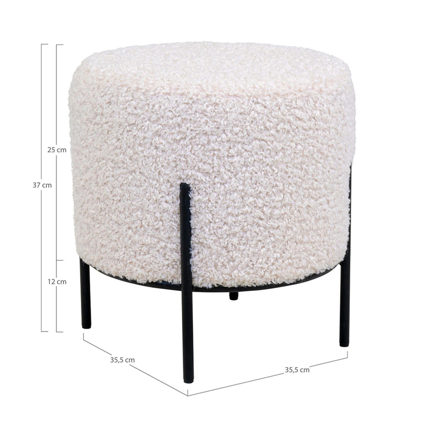 Alford White Boucle Fabric Round Pouf-5