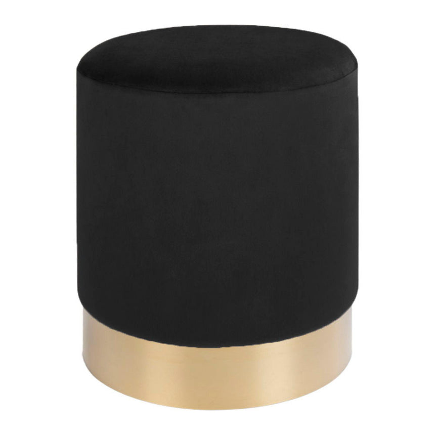 Hampton Black Velvet Fabric Round Pouf-2