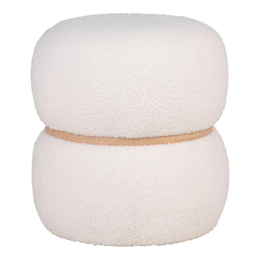 Milford White Boucle Fabric Round Pouf-2
