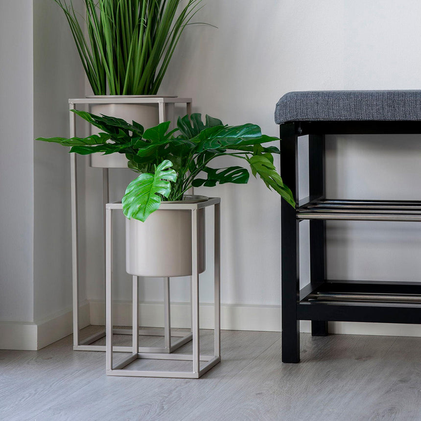 Padova Grey Fabric Bench with Shelves-5