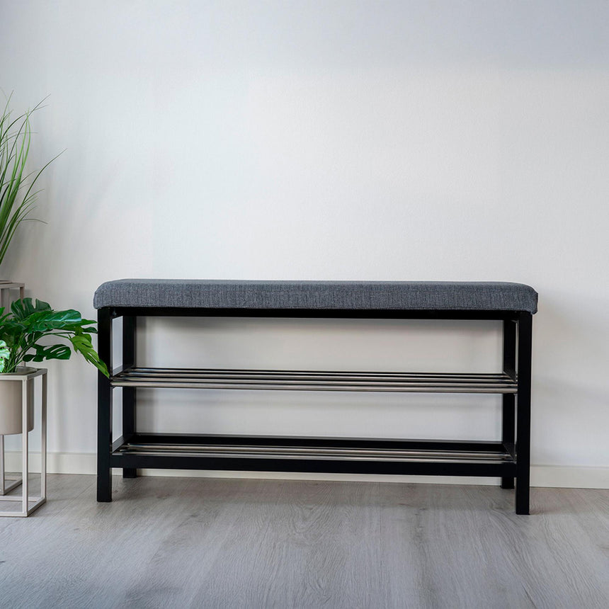 Padova Grey Fabric Bench with Shelves-6