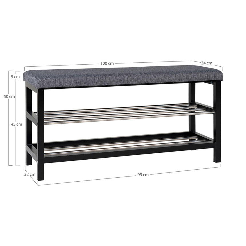 Padova Grey Fabric Bench with Shelves-7