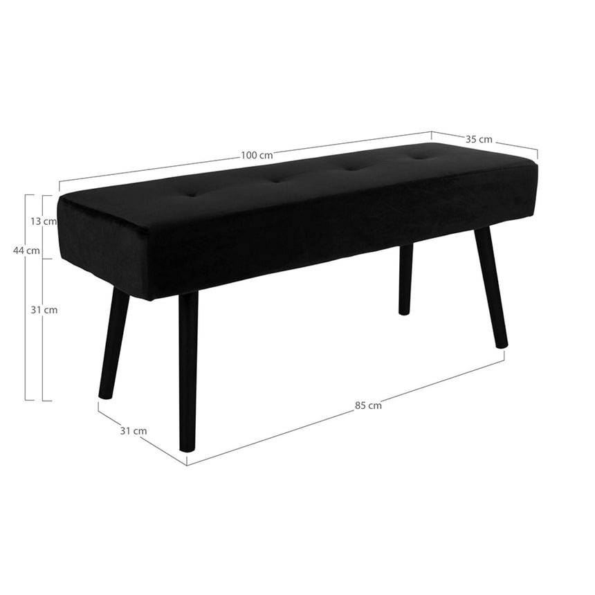 Skiby Black Velvet Fabric Bench-4