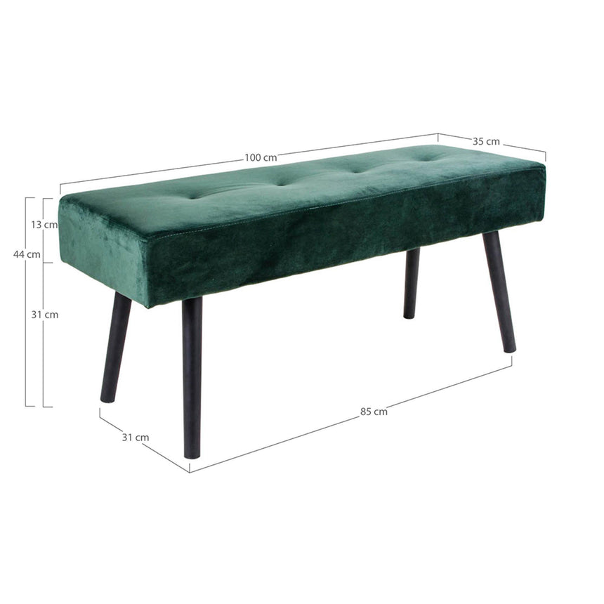 Skiby Green Velvet Fabric Bench-6