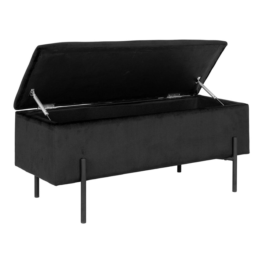 Watford Black Velvet Fabric Storage Bench-2