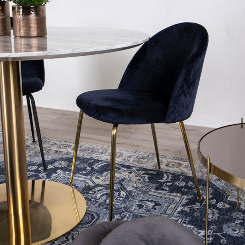 2 x Geneve Blue Velvet Fabric Dining Chair with Gold Legs-6