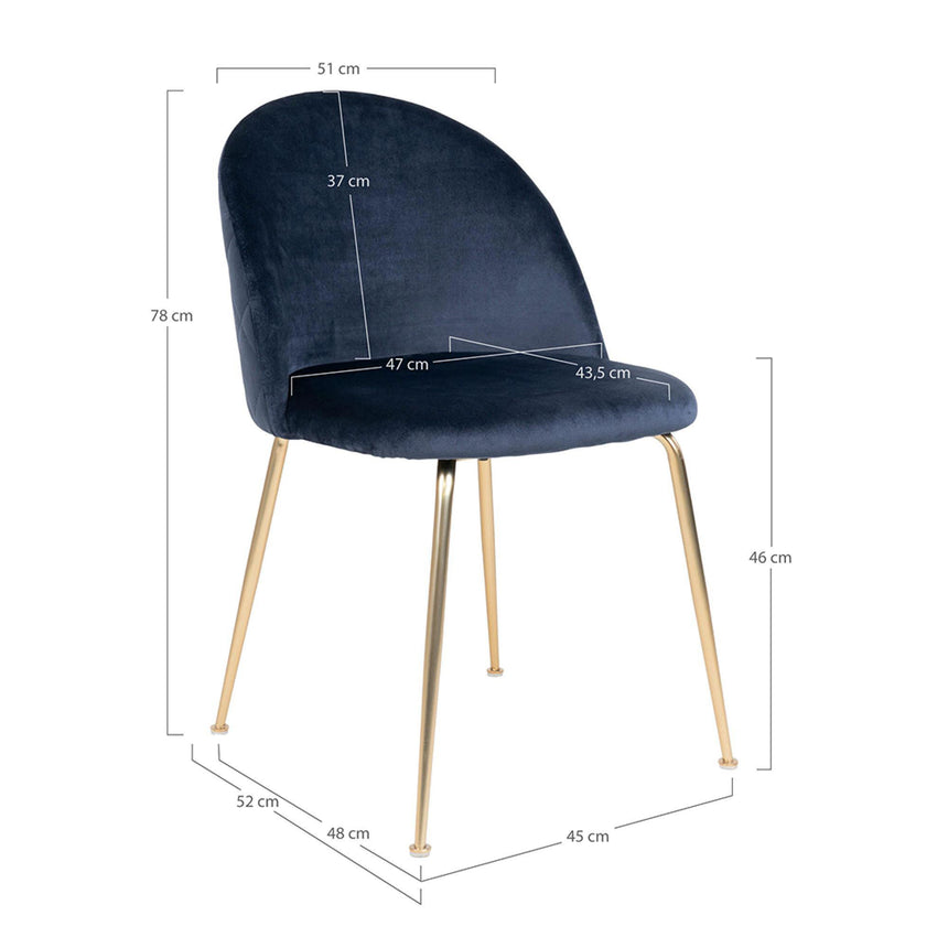 2 x Geneve Blue Velvet Fabric Dining Chair with Gold Legs-7