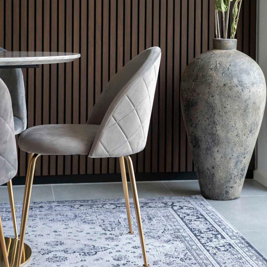 2 x Geneve Grey Velvet Fabric Dining Chair with Gold Legs-6