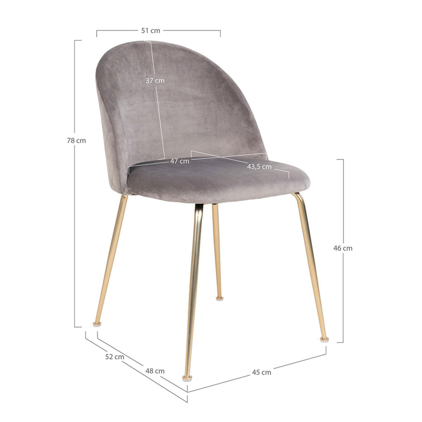 2 x Geneve Grey Velvet Fabric Dining Chair with Gold Legs-8