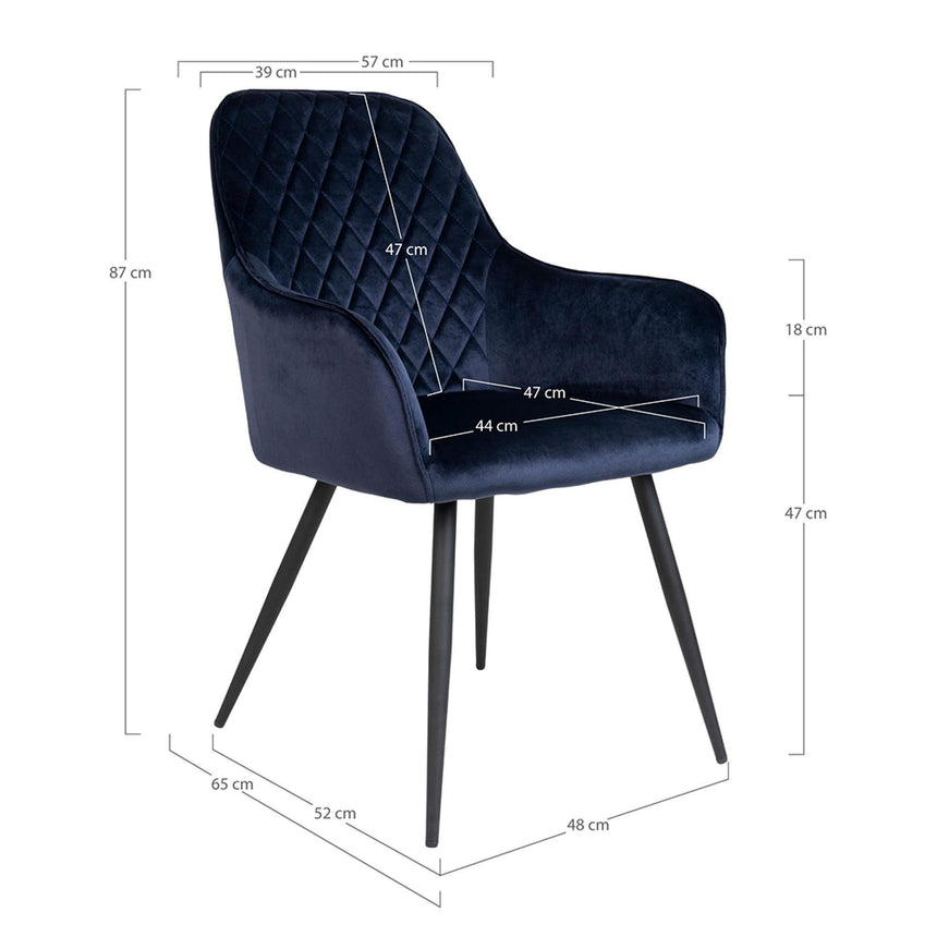 2 x Harbo Blue Velvet Fabric Dining Chair-5
