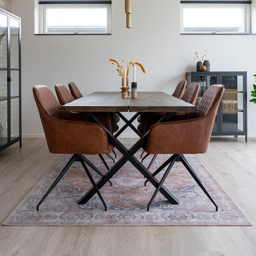 2 x Harbo Brown Leather Swivel Dining Chair-3