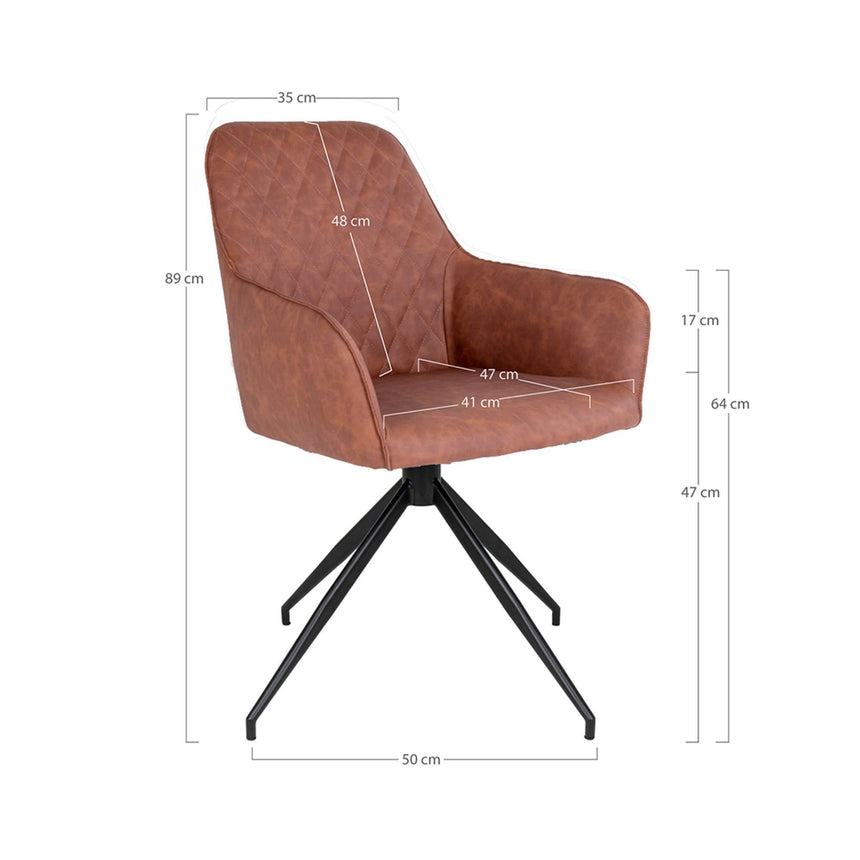 2 x Harbo Brown Leather Swivel Dining Chair-5