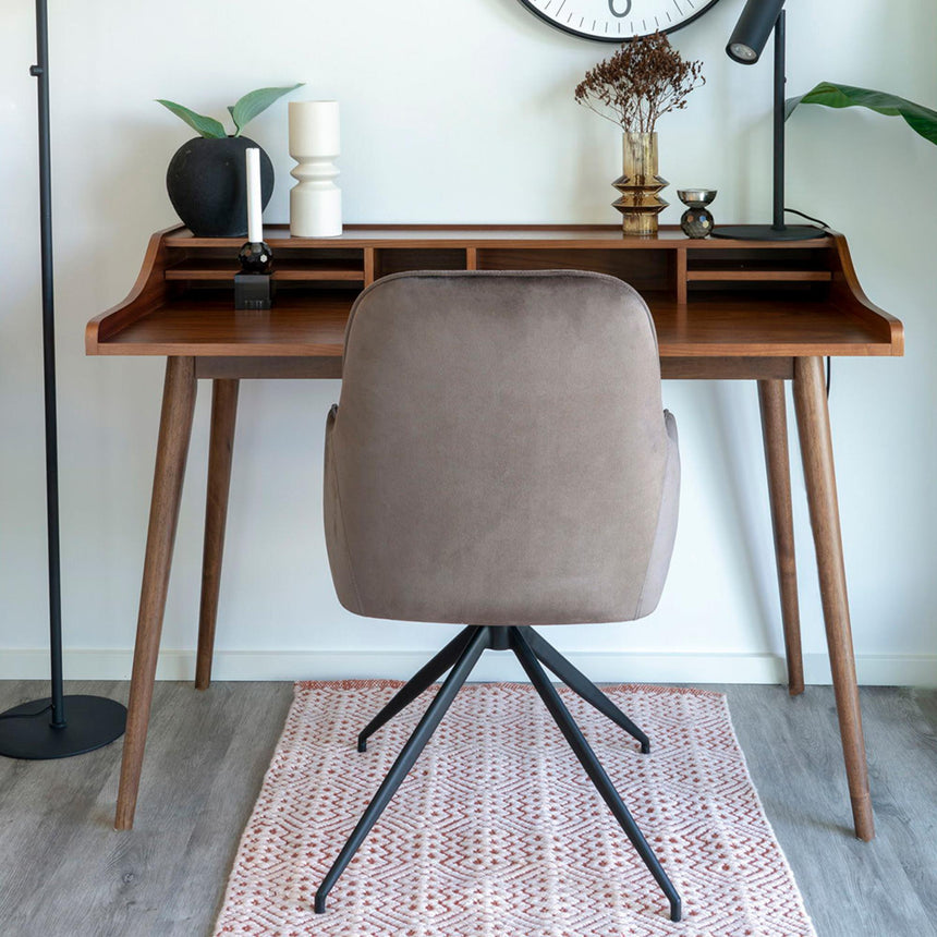 2 x Harbo Light Brown Velvet Fabric Swivel Dining Chair-6