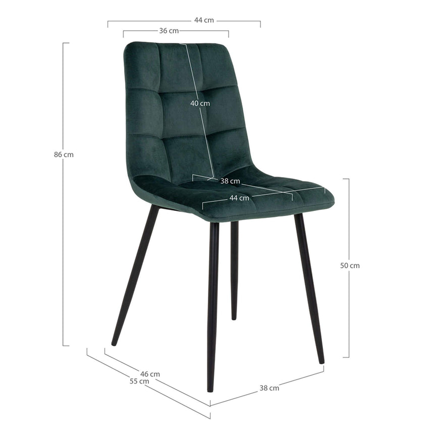 2 x Middelfart Dark Green Velvet Fabric Dining Chair-7