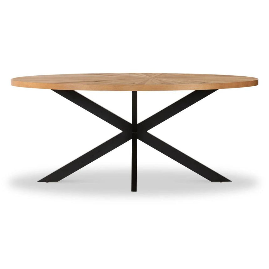 Viento Oak 6 Seater Sunburst Oval Elip Dining Table with Black Spider Legs - 180cm-2