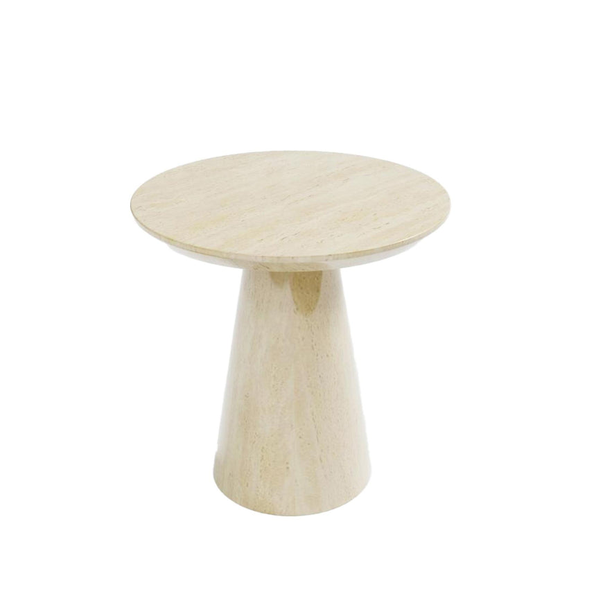 Carrera Travertine Beige Engineered Marble Round Side Table-2