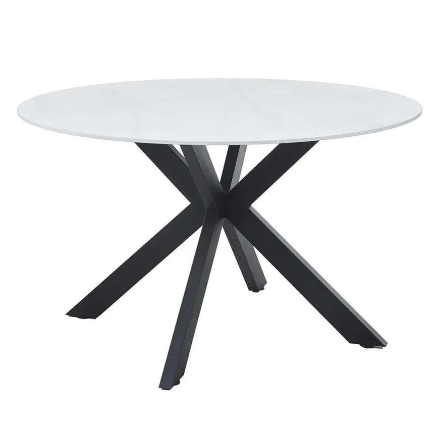 Novara 4 Seater White Ceramic Round Dining Table with Black Star Base - 130cm-7