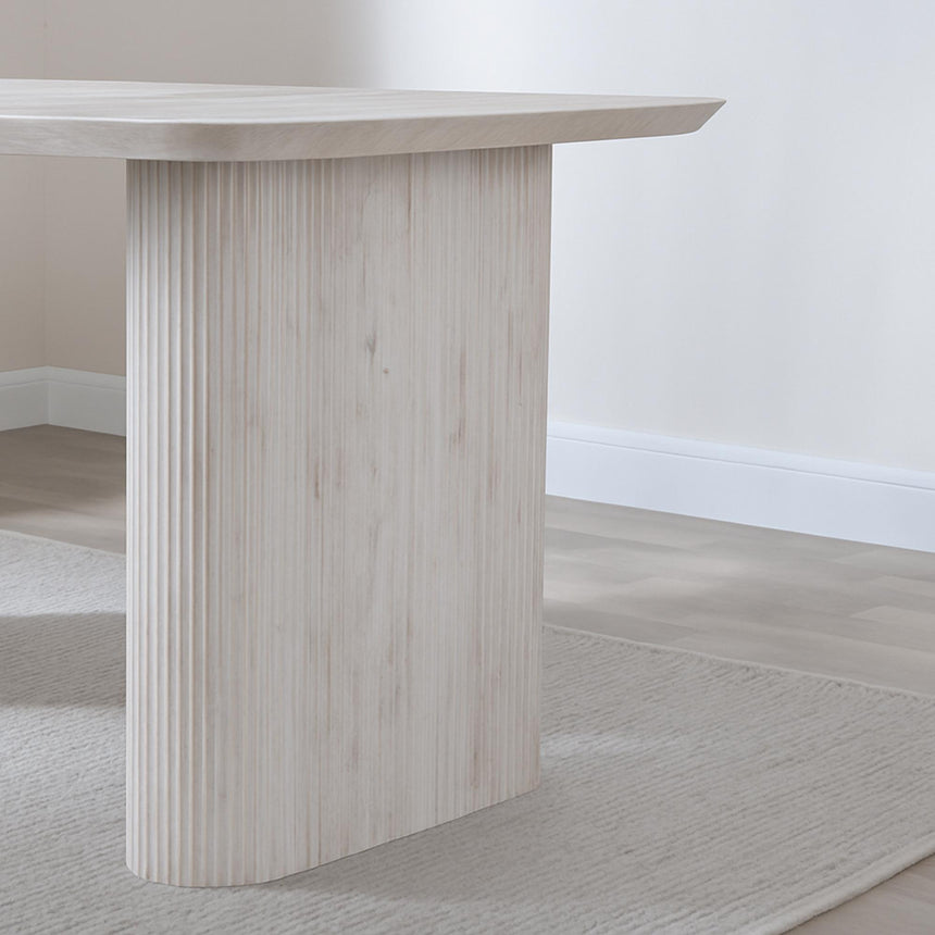 Bern Fluted 6 Seater White Washed Oak Effect Pedestal Dining Table - 160cm-4