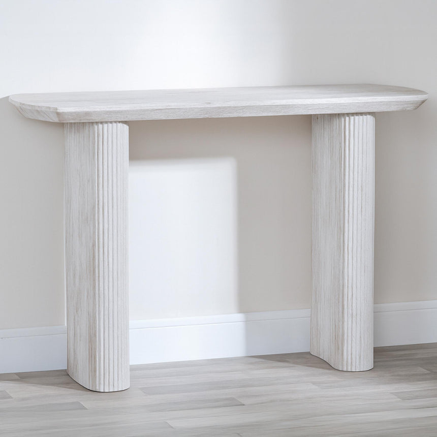 Bern Fluted White Washed Oak Effect Pedestal Console Table-3